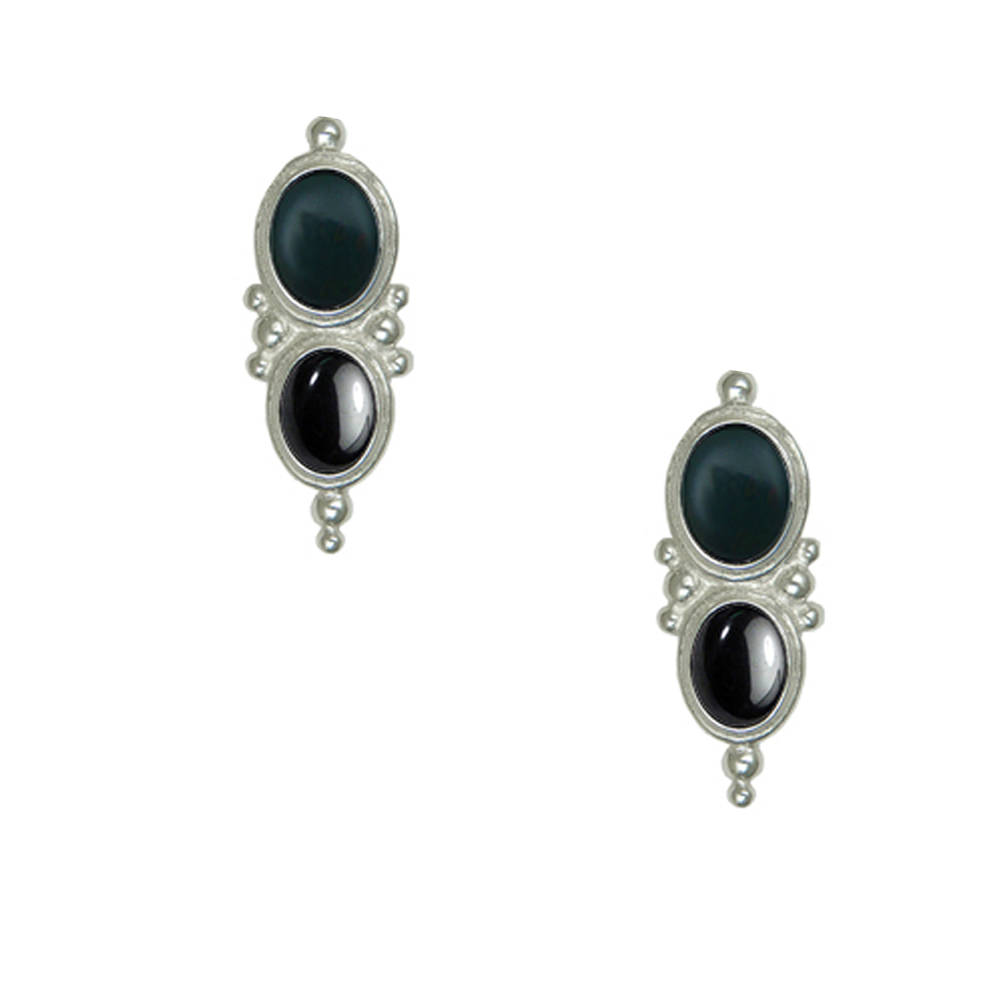 Sterling Silver Drop Dangle Earrings With Bloodstone And Hematite